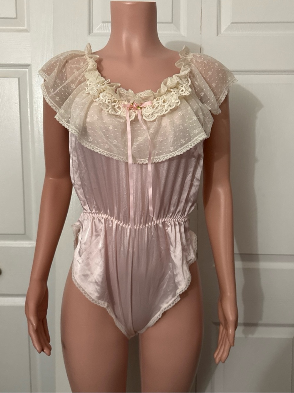 Vintage 80s Lily of France Pink Babydoll Teddy Romper S